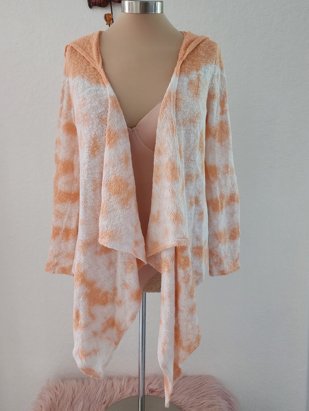 AMERICAN RAG | Cozy Peach & White Tie-Dye Hooded Cardigan